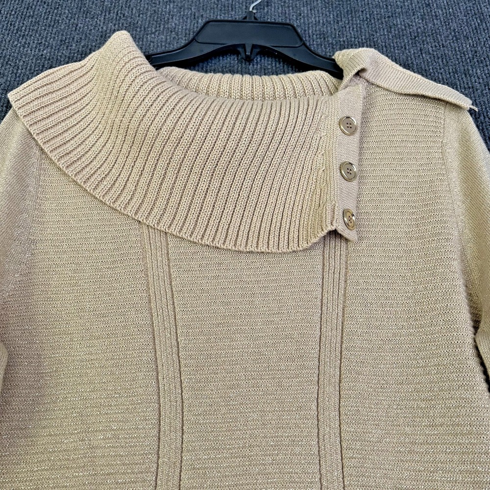 Style & Co Women XL Sweater Gold Shimmer Cowl Neck Ribbed Long Sleeve Party City - Picture 2 of 11